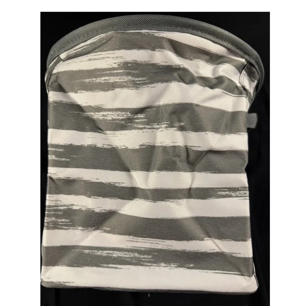 Thirty-One Mini Storage Bin‎ Grey White Brushstroke Stripe Organizer Office Bag
